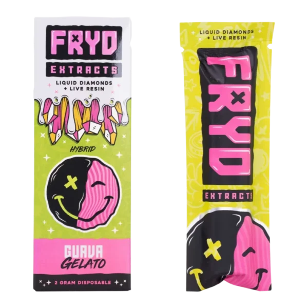 Fryd Guava Gelato 2g Disposable Vape Packaging – Front and Back View with Liquid Diamonds and Live Resin
